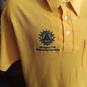 Vintage Mens Polo Shirt XL 80's YELLOW WICHITA KANSAS SS knit Golf/Polo/Tennis